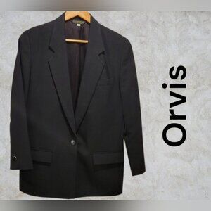 Orvis Black Single Button Timeless Vintage Blazer Suit Jacket Lined Size 6R